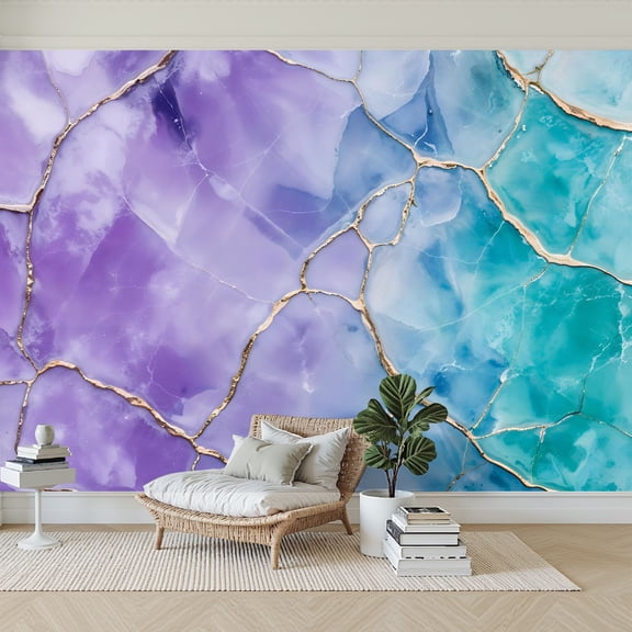 Wallpaper Abstract Purple Teal Crystal Marble Natural Mineral Patterns Peel and Stick Wall Murals 69"H x 96"W Removable PVC Wall Paper Self-Adhesive Wall Paintings Art Decor for Bedroom Living Room