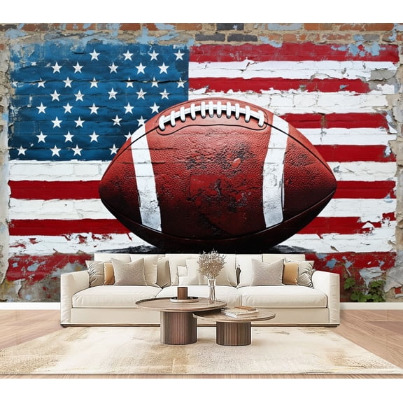 Wallpaper American Football Rugby Sports 3D American Flag Rugged Peel and Stick Wall Murals 100"H x 144"W Removable PVC Wall Paper Self-Adhesive Wall Paintings Art Decor for Bedroom Living Room