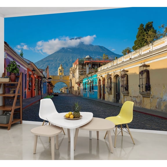 Wallpaper Antigua City Sunrise Peel and Stick Wall Murals 69"H x 96"W Removable PVC Wall Paper Self-Adhesive Wall Paintings Art Decor for Bedroom Living Room