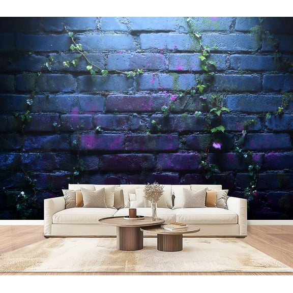 Wallpaper Atmospheric Ivy Covered Brick Wall Painting Print Peel and Stick Wall Murals 100"H x 144"W Removable PVC Wall Paper Self-Adhesive Wall Paintings Art Decor for Bedroom Living Room