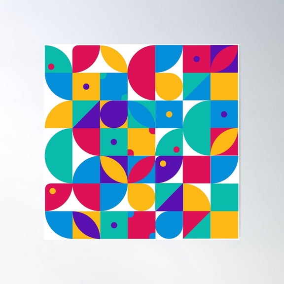 Wallpaper Background Colorful Geometric Vector Patterns, Square, Rose, Round Poster Wall Art, Modern Wall Decor For Living Room Bedroom, 24x24 UNFRAMED