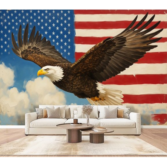 Wallpaper Bald Eagle American Flag Patriotic Sky Painting Independence Peel and Stick Wall Murals 100"H x 144"W Removable PVC Wall Paper Self-Adhesive Wall Paintings Art Decor for Bedroom Living Room