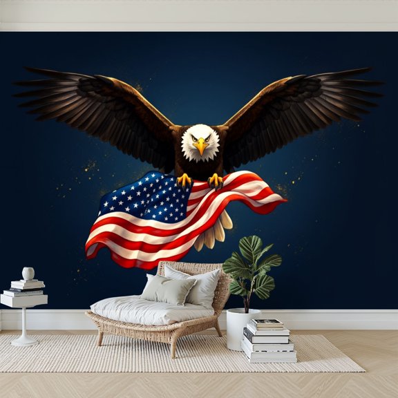 Wallpaper Bald Eagle Holding American Flag Independence Day Peel and Stick Wall Murals 69"H x 96"W Removable PVC Wall Paper Self-Adhesive Wall Paintings Art Decor for Bedroom Living Room