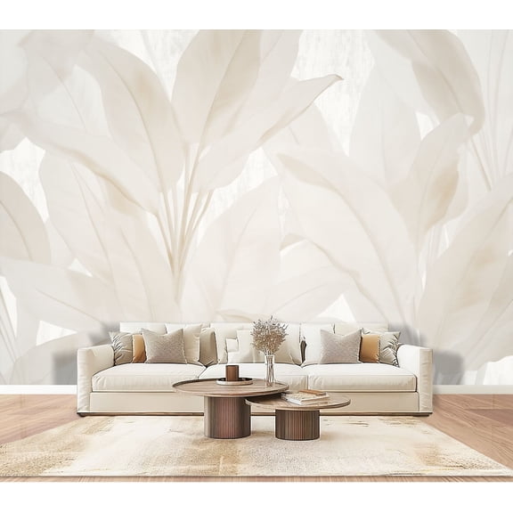 Wallpaper Banana Leaf Beige Tropical Plants Leaves Large Tropical Peel and Stick Wall Murals 100"H x 144"W Removable PVC Wall Paper Self-Adhesive Wall Paintings Art Decor for Bedroom Living Room