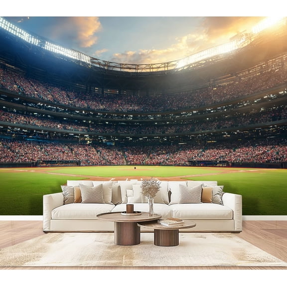 Wallpaper Baseball Field Stadium Sport Games Crowded Bright Sky Peel and Stick Wall Murals 100"H x 144"W Removable PVC Wall Paper Self-Adhesive Wall Paintings Art Decor for Bedroom Living Room
