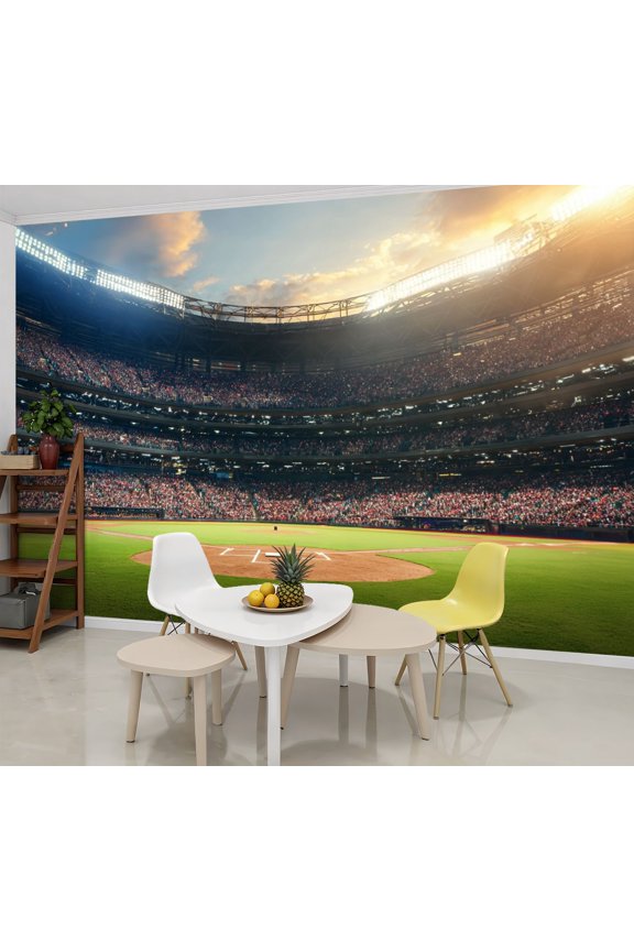 Wallpaper Baseball Field Stadium Sport Games Crowded Bright Sky Peel and Stick Wall Murals 69"H x 96"W Removable PVC Wall Paper Self-Adhesive Wall Paintings Art Decor for Bedroom Living Room