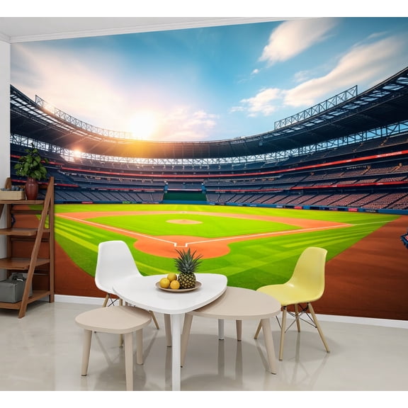 Wallpaper Baseball Field Stadium Sport Games Seating Crowd Realistic Peel and Stick Wall Murals 69"H x 96"W Removable PVC Wall Paper Self-Adhesive Wall Paintings Art Decor for Bedroom Living Room