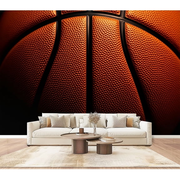 Wallpaper Basketball Close Up Dark Black Lines Orange Pebbled Surface Peel and Stick Wall Murals 100"H x 144"W Removable PVC Wall Paper Self-Adhesive Wall Paintings Art Decor for Bedroom Living Room