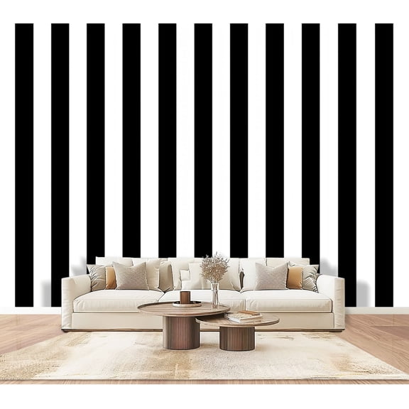Wallpaper Black White Vertical Stripes Peel and Stick Wall Murals 100"H x 144"W Removable PVC Wall Paper Self-Adhesive Wall Paintings Art Decor for Bedroom Living Room