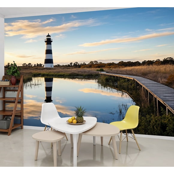 Wallpaper Bodie Island Lighthouse Cape Hatteras National Seashore Peel and Stick Wall Murals 69"H x 96"W Removable PVC Wall Paper Self-Adhesive Wall Paintings Art Decor for Bedroom Living Room