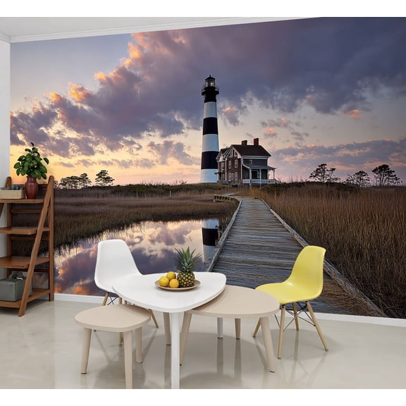 Wallpaper Bodie Island Lighthouse Cape Hatteras National Seashore Peel and Stick Wall Murals 69"H x 96"W Removable PVC Wall Paper Self-Adhesive Wall Paintings Art Decor for Bedroom Living Room