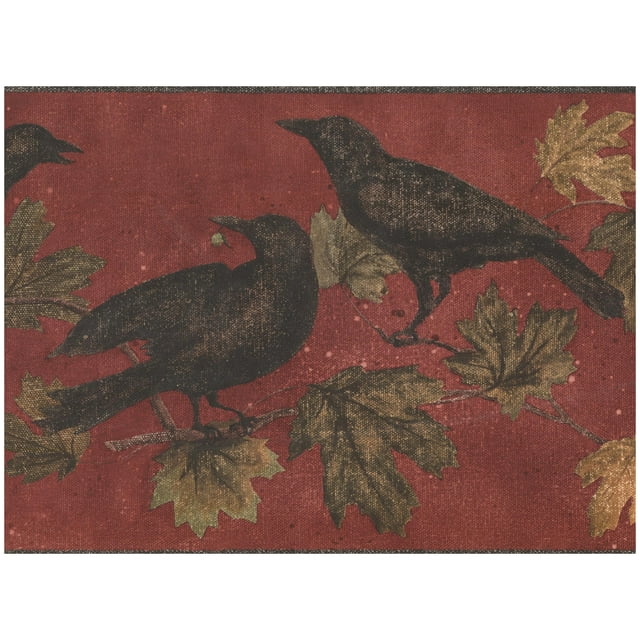 Wallpaper Border Black Birds on Branches Blood Red Wall Border Retro