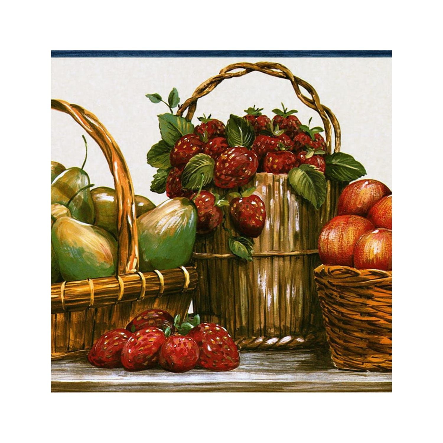Wallpaper Border Fruits Pattern Baskets Apples Pears Blueberry Berries