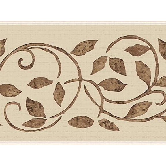 Wallpaper Border Peel and Stick DDAZBD9334 Damask Cream Brown Vines Wall Border Retro Design, 15 ft x 7 in (4.57m x 17.78cm), Self Adhesive