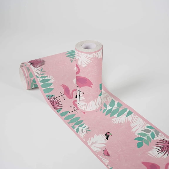 Wallpaper Borders Self-Adhesive Lovely Kids Flamingo Love Wallpaper Borders for Kids 5.00 m x 0.155 m Pink Green White