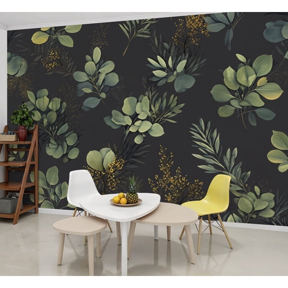 Wallpaper Botanical Leaves Dark Peel and Stick Wall Murals 69"H x 96"W Removable PVC Wall Paper Self-Adhesive Wall Paintings Art Decor for Bedroom Living Room