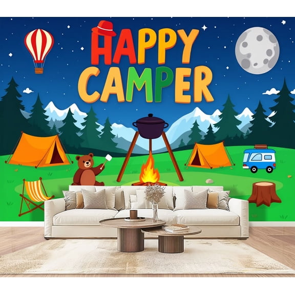 Wallpaper Camping Theme 3D Campfire Decorative Centerpiece Forest Peel and Stick Wall Murals 100"H x 144"W Removable PVC Wall Paper Self-Adhesive Wall Paintings Art Decor for Bedroom Living Room