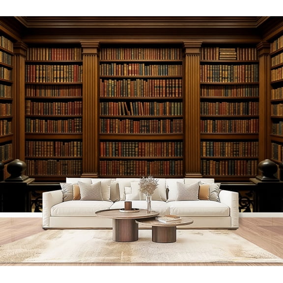 Wallpaper Classic Wooden Library Bookshelf Bound Books Librarian Peel and Stick Wall Murals 100"H x 144"W Removable PVC Wall Paper Self-Adhesive Wall Paintings Art Decor for Bedroom Living Room