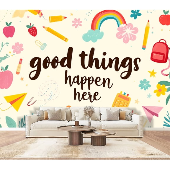 Wallpaper Colorful Floral Rainbow Design Fun School Supplies Peel and Stick Wall Murals 100"H x 144"W Removable PVC Wall Paper Self-Adhesive Wall Paintings Art Decor for Bedroom Living Room