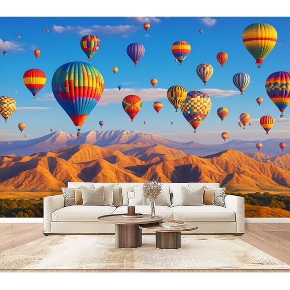 Wallpaper Colorful Hot Air Balloons Scenic Mountain Landscape Peel and Stick Wall Murals 100"H x 144"W Removable PVC Wall Paper Self-Adhesive Wall Paintings Art Decor for Bedroom Living Room