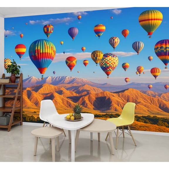 Wallpaper Colorful Hot Air Balloons Scenic Mountain Landscape Peel and Stick Wall Murals 69"H x 96"W Removable PVC Wall Paper Self-Adhesive Wall Paintings Art Decor for Bedroom Living Room