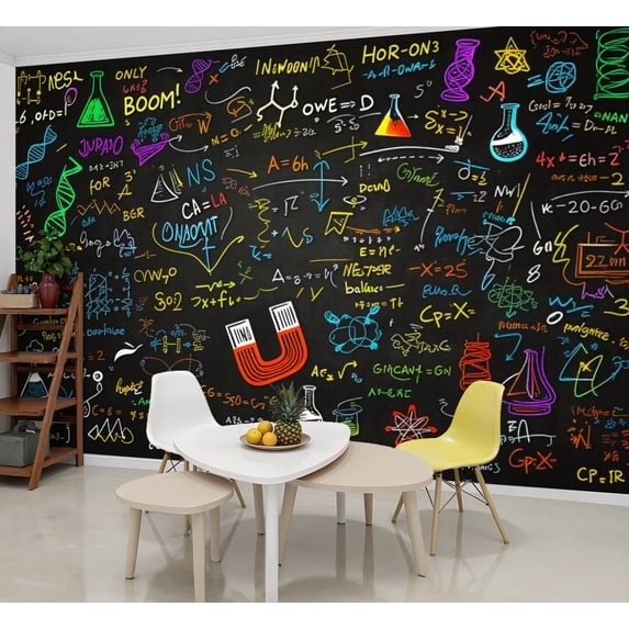 Wallpaper Colorful Science Mathematical Formulae Abstract Symbols Peel and Stick Wall Murals 69"H x 96"W Removable PVC Wall Paper Self-Adhesive Wall Paintings Art Decor for Bedroom Living Room