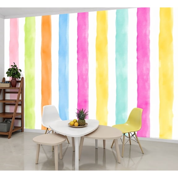 Wallpaper Colorful Vertical Stripes Pastel Shades Peel and Stick Wall Murals 69"H x 96"W Removable PVC Wall Paper Self-Adhesive Wall Paintings Art Decor for Bedroom Living Room