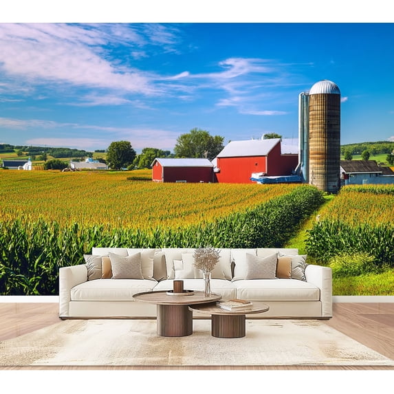 Wallpaper Corn crop Iowa farm harvest time Peel and Stick Wall Murals 100"H x 144"W Removable PVC Wall Paper Self-Adhesive Wall Paintings Art Decor for Bedroom Living Room