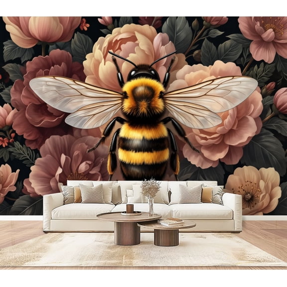 Wallpaper Dark Cottagecore Bee Floral Print Boho Witchy Mystical Peel and Stick Wall Murals 100"H x 144"W Removable PVC Wall Paper Self-Adhesive Wall Paintings Art Decor for Bedroom Living Room