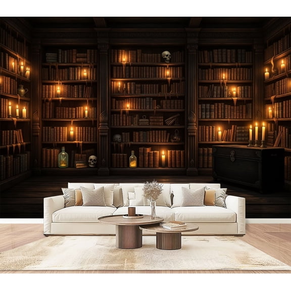 Wallpaper Dark Gothic Library Candlelight Antique Bookshelves Bookworm Peel and Stick Wall Murals 100"H x 144"W Removable PVC Wall Paper Self-Adhesive Wall Paintings Art Decor for Bedroom Living Room