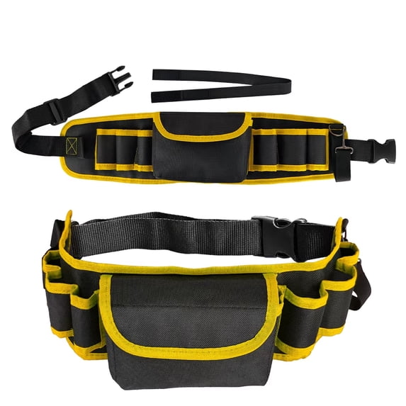 Wallpaper Decoration Hardware Electrical Woodworking Maintenance Tool Belt - with Multiple Storage Pockets, Adjustable Waistband, Yellow Trim - for DIYers, Professional Craftsmen, Home Improvement, R