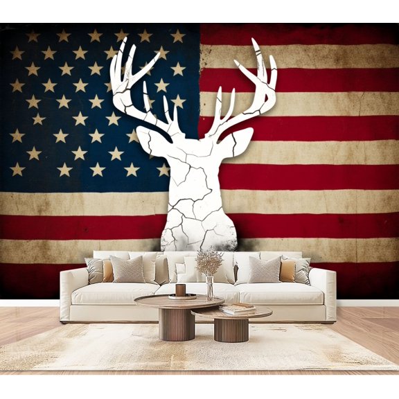 Wallpaper Distressed Bald Eagle Silhouette Vintage American Flag Peel and Stick Wall Murals 100"H x 144"W Removable PVC Wall Paper Self-Adhesive Wall Paintings Art Decor for Bedroom Living Room