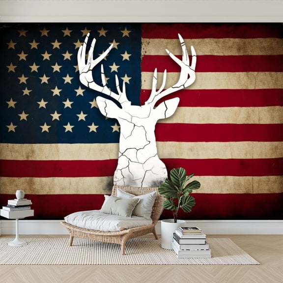 Wallpaper Distressed Bald Eagle Silhouette Vintage American Flag Peel and Stick Wall Murals 69"H x 96"W Removable PVC Wall Paper Self-Adhesive Wall Paintings Art Decor for Bedroom Living Room