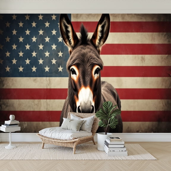 Wallpaper Donkey Against Flag Independence Day Peel and Stick Wall Murals 69"H x 96"W Removable PVC Wall Paper Self-Adhesive Wall Paintings Art Decor for Bedroom Living Room
