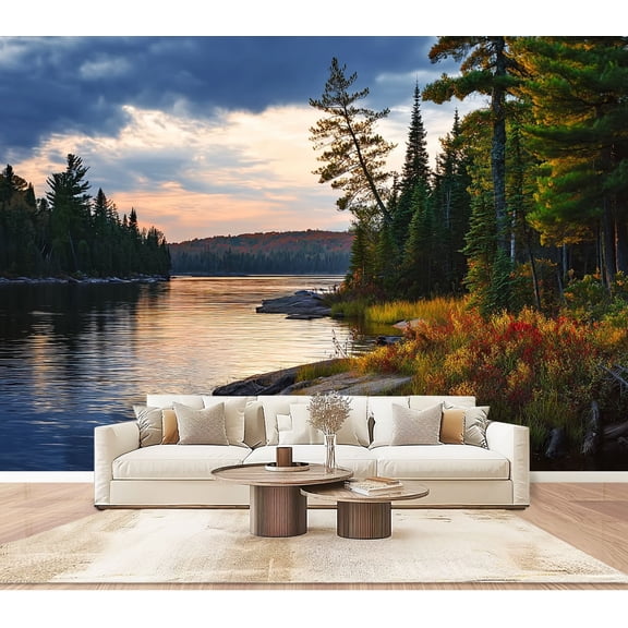 Wallpaper Dramatic sunset lake Peel and Stick Wall Murals 100"H x 144"W Removable PVC Wall Paper Self-Adhesive Wall Paintings Art Decor for Bedroom Living Room
