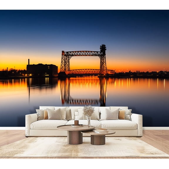 Wallpaper Duluth Minnesota Lift Bridge Dawn Peel and Stick Wall Murals 100"H x 144"W Removable PVC Wall Paper Self-Adhesive Wall Paintings Art Decor for Bedroom Living Room