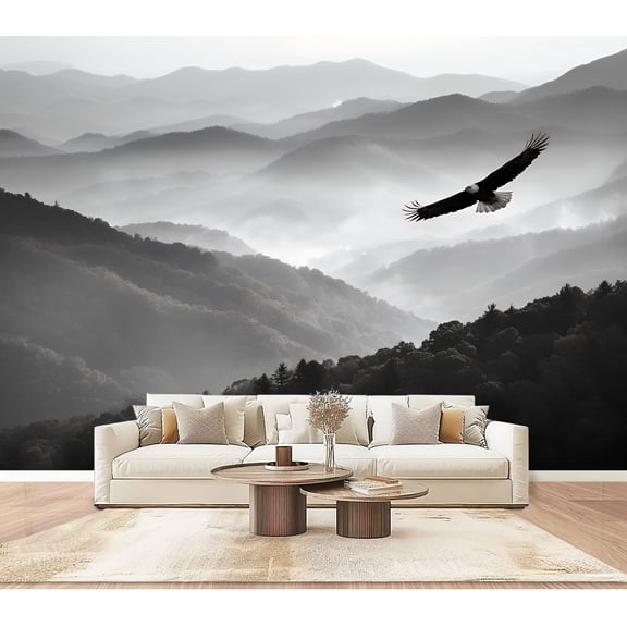 Wallpaper Eagle Shadow Misty Ridges Mountain Forest Peel and Stick Wall Murals 100"H x 144"W Removable PVC Wall Paper Self-Adhesive Wall Paintings Art Decor for Bedroom Living Room