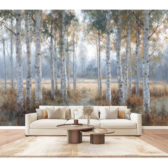 Wallpaper Early Morning Mist Leaf Dotted Grass Landscape Peel and Stick Wall Murals 100"H x 144"W Removable PVC Wall Paper Self-Adhesive Wall Paintings Art Decor for Bedroom Living Room