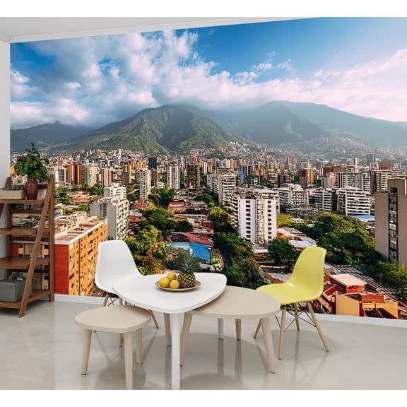 Wallpaper Eastern Caracas panoramic city view mid afternoon Peel and Stick Wall Murals 69"H x 96"W Removable PVC Wall Paper Self-Adhesive Wall Paintings Art Decor for Bedroom Living Room