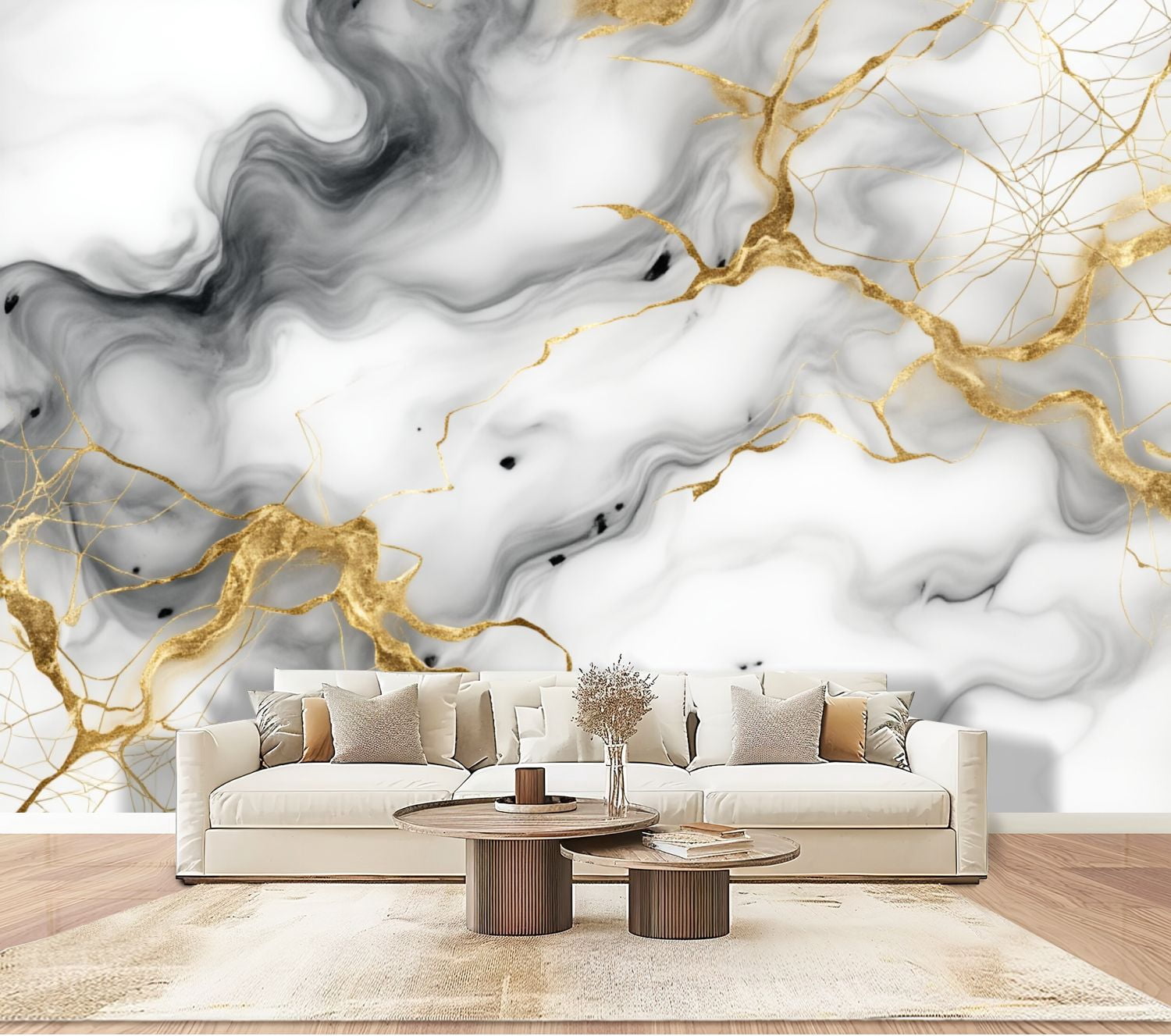 Wallpaper Elegant Black White Marble Gold Veins Abstract Design Peel and Stick Wall Murals 100"H x 144"W Removable PVC Wall Paper Self-Adhesive Wall Paintings Art Decor for Bedroom Living Room