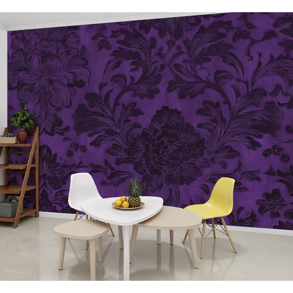Wallpaper Elegant Purple Damask Floral Vintage Baroque Style Peel and Stick Wall Murals 69"H x 96"W Removable PVC Wall Paper Self-Adhesive Wall Paintings Art Decor for Bedroom Living Room