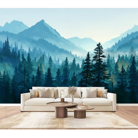 Wallpaper Ethereal Forest Scene Mist Serene Lighting Forest Woodland Peel and Stick Wall Murals 100"H x 144"W Removable PVC Wall Paper Self-Adhesive Wall Paintings Art Decor for Bedroom Living Room