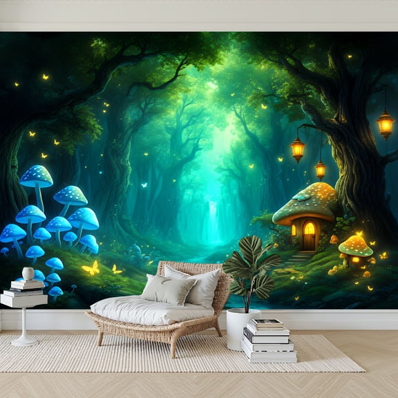Wallpaper Fantasy Fairy Forest Jungle Spring Nature Mystical Enchanting Peel and Stick Wall Murals 69"H x 96"W Removable PVC Wall Paper Self-Adhesive Wall Paintings Art Decor for Bedroom Living Room