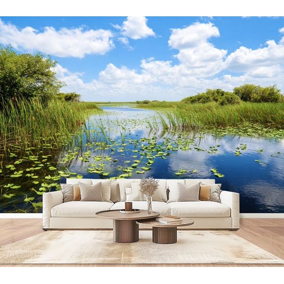 Wallpaper Florida wetland Airboat ride Everglades National Park Peel and Stick Wall Murals 100"H x 144"W Removable PVC Wall Paper Self-Adhesive Wall Paintings Art Decor for Bedroom Living Room