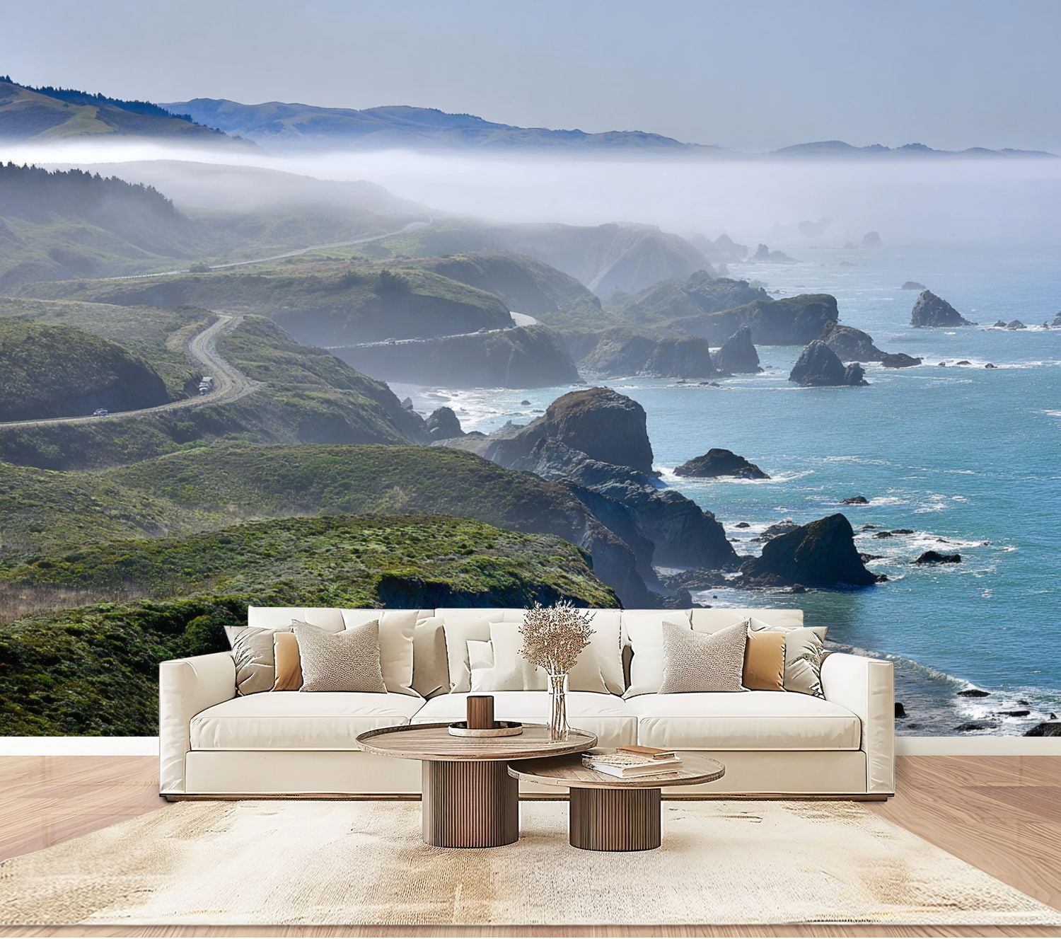 Wallpaper Foggy morning Bay Sonoma County Californias Pacific Peel and Stick Wall Murals 100"H x 144"W Removable PVC Wall Paper Self-Adhesive Wall Paintings Art Decor for Bedroom Living Room