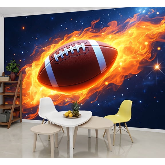 Wallpaper Football Sports 3D Rugby American Football Flaming Fire Peel and Stick Wall Murals 69"H x 96"W Removable PVC Wall Paper Self-Adhesive Wall Paintings Art Decor for Bedroom Living Room