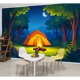thumbnail image 1 of Wallpaper Forest Scene Bonfire Party Camping Photography Peel and Stick Wall Murals 69"H x 96"W Removable PVC Wall Paper Self-Adhesive Wall Paintings Art Decor for Bedroom Living Room, 1 of 7