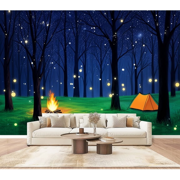 Wallpaper Forest Scene Camping Camp Camping Theme Party Tent Peel and Stick Wall Murals 100"H x 144"W Removable PVC Wall Paper Self-Adhesive Wall Paintings Art Decor for Bedroom Living Room