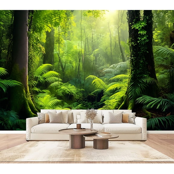 Wallpaper Forest Tree Nature Dense Forest Moss covered Trees Tree Roots Ferns Peel and Stick Wall Murals 100"H x 144"W Removable PVC Wall Paper Self-Adhesive Wall Decor for Bedroom Living Room