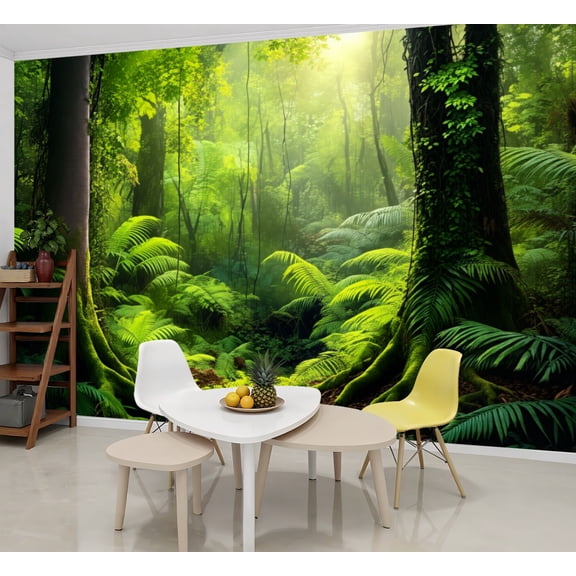 Wallpaper Forest Tree Nature Dense Forest Moss covered Trees Tree Roots Ferns Peel and Stick Wall Murals 69"H x 96"W Removable PVC Wall Paper Self-Adhesive Wall Decor for Bedroom Living Room